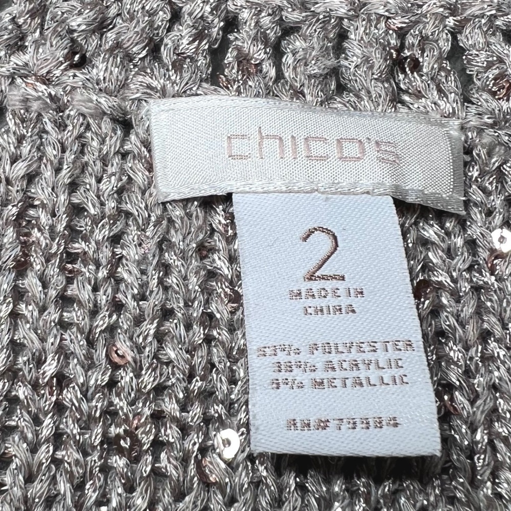 Chicos Womens Size 2 Metallic Knit Sweater Vest Beige Sparkle Casual Work Party - Picture 4 of 10